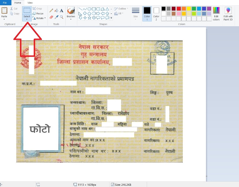 select the region you want to crop