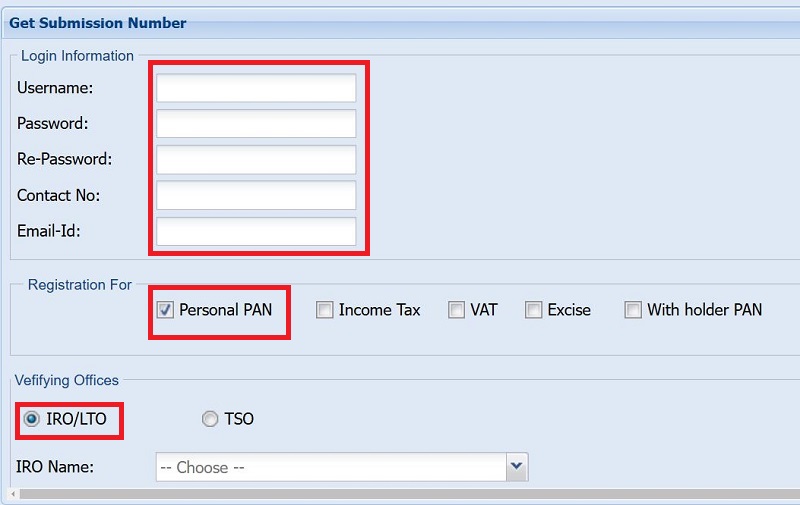 register user account for applying personal pan in nepal