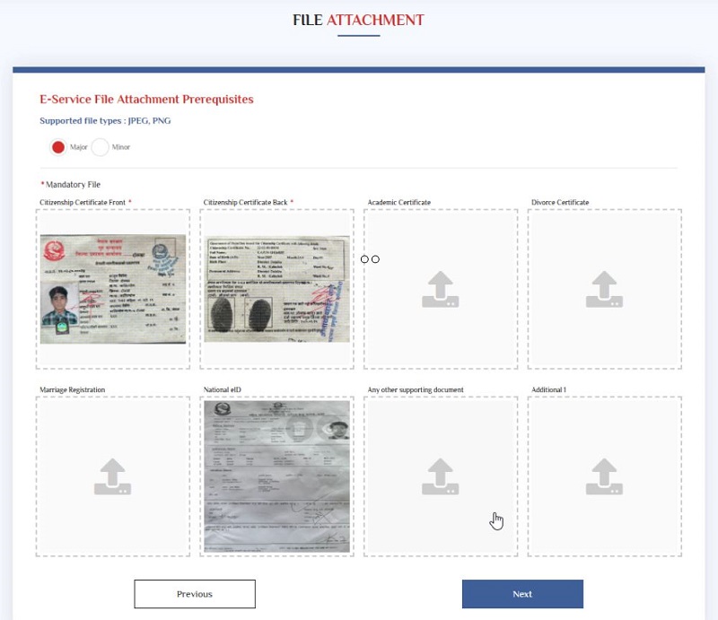 Upload files for e Passport in Nepal.