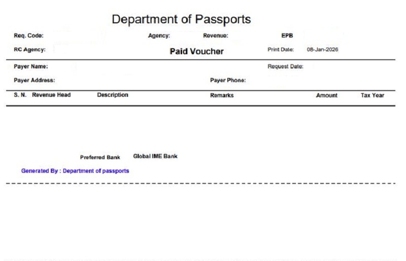 sample voucher of Passport online payment
