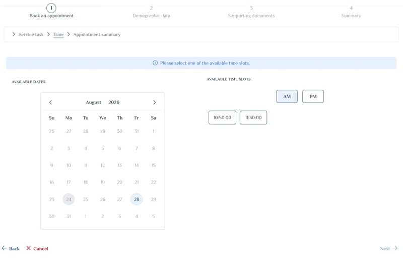 Passport date and time slot in Nepal