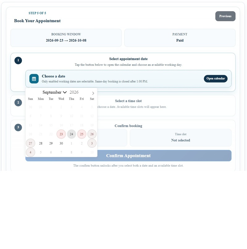 select your desired date Select the desired date for consular attestation appointment